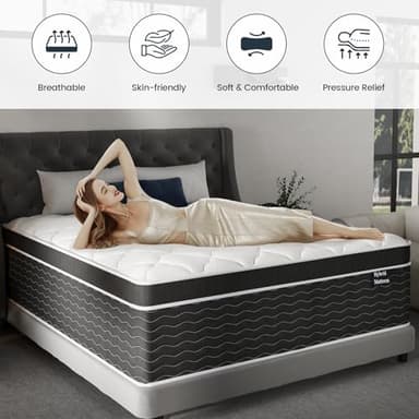 Ruoysun King Size Mattress, 12 inch Hybrid Mattresses in a Box, Firm King Mattress with Gel Memory Foam and Pocket Springs, Pressure Relief & Upgraded Support, Cooling and Breathable - Image 5