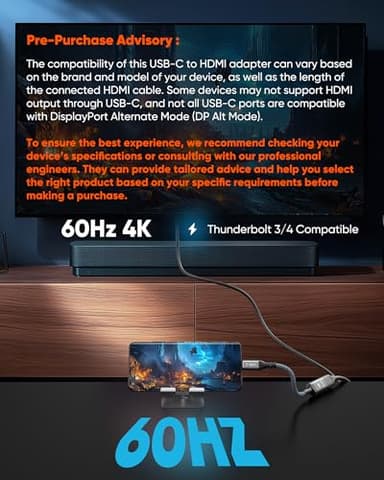 Highwings USB C to HDMI Adapter (4K@60Hz), USB Type C to HDMI Cable Adapter [High Speed, Thunderbolt 3/4 Ports], Compatible for iPhone 15/16 Pro/Max, MacBook Pro/Air, iPad, iMac and More - Image 3