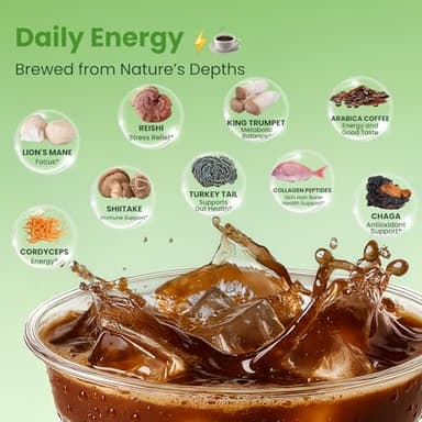 UMEWISH Mushroom Coffee Instant with Marine Collagen, Lion's Mane, Cordyceps, Turkey Tail, Chaga, Reishi for Energy, Focus, Digestion, Skin & Immunity, Keto Friendly(50 Days Supply) - Image 4
