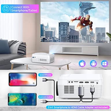 Full HD Bluetooth Projector Built in DVD Player, 12000LM 1080P Supported, Portable Mini DVD Projector for Outdoor Movies, 250" Home Theater, Compatible with iOS/Android/TV Stick/PS4/HDMI/USB/TF Card - Image 5