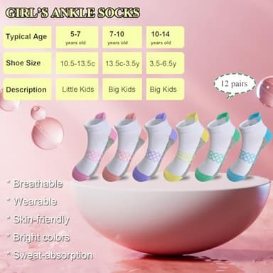JAMEGIO Girl Socks 12 Pairs Girls Ankle Sock Athletic Running Low Cut Sock(10-14 Years) - Image 2