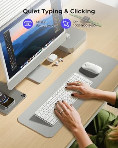 seenda Bluetooth Keyboard and Mouse for Mac, SKM64-2 Multi-Device Rechargeable Slim Wireless Keyboard Mouse Stainless Steel Full Size, Compatible with MacBook Pro/Air, iPad, Mac - White Silver - Image 4