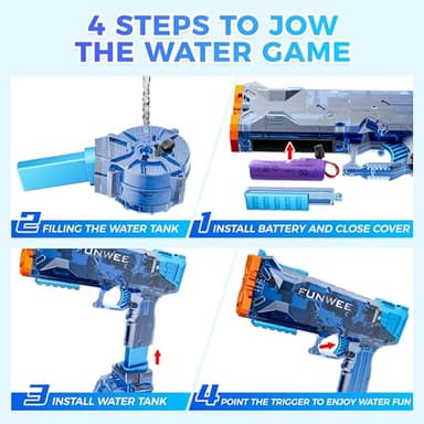 Funwee 2 Pack Electric Water Guns, Full Automatic Electric Squirt Gun High Capacity 500+ Water Blasts, Long Range Water Pistol Blaster Soaker, Summer Outdoor Pool Auto Water Toy for Adult Kid - Image 4