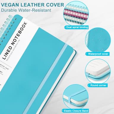 Light Blue Lined Spiral Journal Notebook with 160 Pages, 8×5.7in, A5 Spiral Notebook, Journaling Notebooks for Work, School, Women, Men, College Ruled Spiral Notebook, Hardcover Leather Journals - Image 4