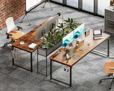 Coleshome 71 Inch Computer Desk with USB Ports, Large Office Desk, Long Study Student Writing Desk, Rustic Brown - Image 4