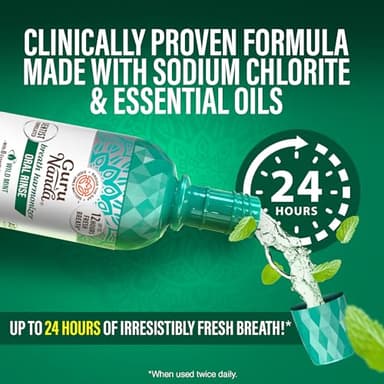 GuruNanda Fresh Breath Mouthwash, ADA-Accepted, Alcohol & Fluoride-Free, Sodium Chlorite, Essential Oils & Vitamins, 12-Hrs Fresh Breath, Wild Mint, 16 oz - Image 3