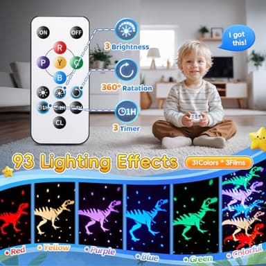 Staryou Dinosaur Toys for Kids 3-5, 【Remote+3 Films+93 Effects】 Dinosaur Toys for Kids 2-4, 【3 Timer+5 Brightness】 Toys for 3 Year Old Boys, Rotate 3 Year Old Boy Gift, 5 Year Old Boy Birthday Gift - Image 5