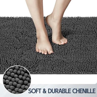 Futurwit Dog Door Mat for Muddy Paws, 48" x 36" Chenille Absorbent Front Door Mat Inside, Large Runner Mud Mat for Dogs, Trap Dirt Washable Non Slip Outdoor Indoor Entrance Doormats, Grey - Image 3