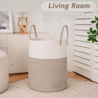 JMvicyroam Large Woven Laundry Basket Hamper,80L Cotton Rope Storage Bin for Blankets,Toys and Clothes,Decorative Tall Nursery Hamper for Living Room,Baby Nursery,Bathroom and Bedroom,Brown - Image 3