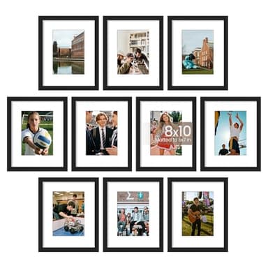 upsimples 8x10 Picture Frame Set of 10, Display Pictures 5x7 with Mat or 8x10 Without, Multi Photo Frames Collage for Wall or Tabletop Display, Black - Image 1