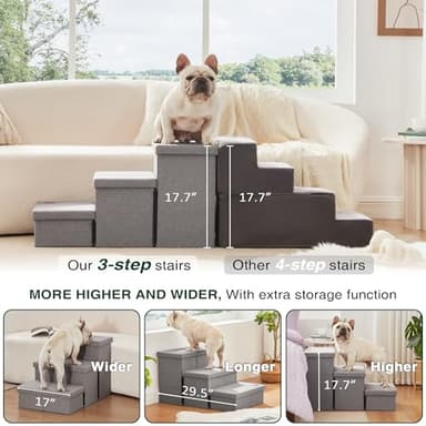 Love's cabin Dog Stairs for High Bed 18"H,Foldable Pet Stairs for Small Medium or Large Dogs Puppy with Storage for Bed or Couch, Cat Dog Steps Ramp with Zip up to 200 lbs(Solid Grey,3 Steps no Condo) - Image 3