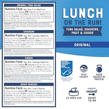 Bumble Bee Lunch On The Run Tuna Salad with Crackers Kit, 8.2 oz (Pack of 4) - Ready to Eat, Includes Crackers, Cookie & Peaches - Wild Caught Tuna - Shelf Stable & Convenient Source of Protein - Image 2