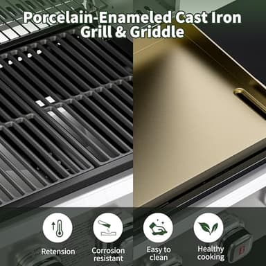 Brand-Man Griddle Grill Combo 6-Burner, 2 in 1 Versatile Propane Gas Grill and Griddle with Double Stainless Steel Lids, BBQ Combo for Outdoor Kitchen & Backyard Barbecue Cooking - Image 2