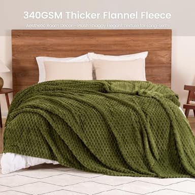 David's Home Ultra Soft Fleece Blanket King Size, Warm Lightweight 3D Jacquard Flannel Blanket for Fall Winter, Fluffy Cozy Luxury Plush Suitable for Bed Room Decor,108"x90", Oliva Green - Image 6