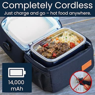 LunchEAZE XL Cordless Heated & Electric Lunch Box – Battery-Powered, 6-Cup Capacity, 220°F, Automatic Scheduled Heating, Insulated Bag for Hot Meals Anywhere - Image 5
