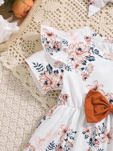 3-4 Years Old Girl Clothes 3T 4T Toddler Baby Spring Outfits Clothing KId Ruffle Top Cute Pants+Headband Summer Clothes Sets for Girls Brown+Floral - Image 5