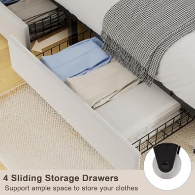 VECELO Queen Upholstered Bed Frame with 4 Storage Drawers, with Type A & C USB Charging Station and Velvet Headboard, No Box Spring Needed, Easy to Assemble, Light Gray - Image 4