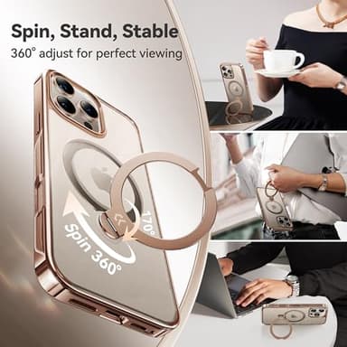 CASEKOO 360 Spin Magnetic Stand for iPhone 16 Pro Max Case Desert Titanium [Compatible with Magsafe][16FT Military Protection] Slim Polished for iPhone 16 ProMax Case with Stand 6.9'', Rose Gold - Image 9