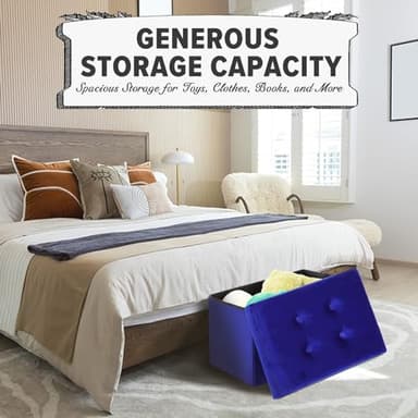LINMAGCO Storage Ottoman Folding Foot Stool Velvet Foot Rest with Padded Modern Ottoman with Storage for Living Room Puppy Step Stool 17x13x13in(Navy) - Image 5