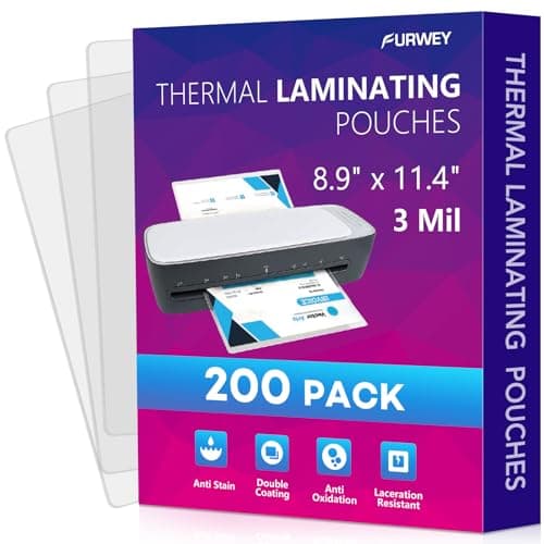 FURWEY 200 Pack Laminating Sheets, 3 mil, 8.9" x 11.4" Thermal Laminating Pouches Lamination Sheet Paper for Laminator, Clear, Letter Size, Office and School Supplies - Image 1
