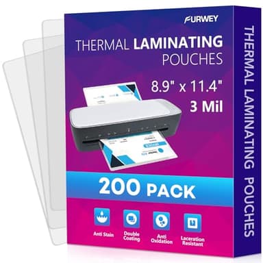 FURWEY 200 Pack Laminating Sheets, 3 mil, 8.9" x 11.4" Thermal Laminating Pouches Lamination Sheet Paper for Laminator, Clear, Letter Size, Office and School Supplies - Image 1