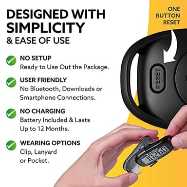 3DFitBud Simple Step Counter Walking 3D Pedometer by 3DActive with Clip, Lanyard Accurate Fitness Tracker for Men, Women & Elderly Daily Exercise A420S - Black - Image 3