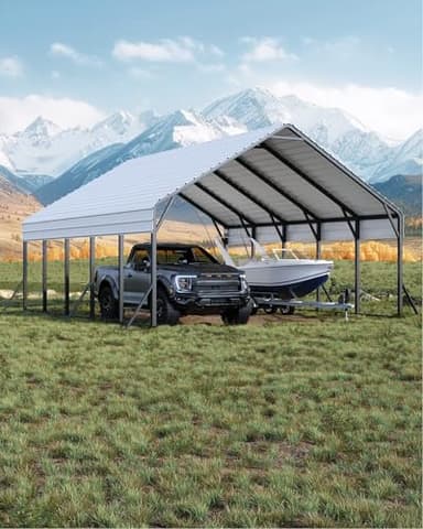 20'x25'x13' Metal Carport for 2 Cars, Extra Tall Carport, Reinforced Frame and Roof for All-Weather, Permanent Garage for Bass Boats, Full-Sized Pickup Trucks, and Tractors, N.W. 980 Lbs - Image 1