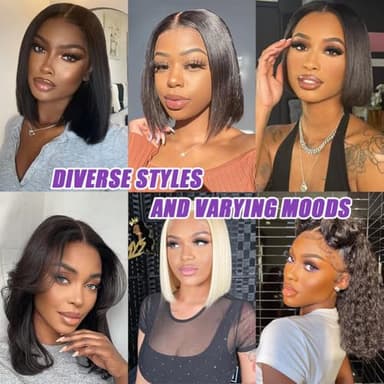 FATIAO 14 Inch Bob Wig Human Hair 13x6 Hd Transparent Lace Front Wigs Human Hair Pre Plucked Glueless Bob Wig 180% Density Short Straight Bob Wigs For Women - Image 7