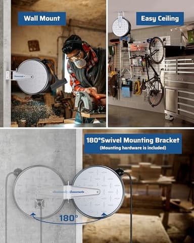 DEWENWILS 30 Ft Retractable Extension Cord Reel, Ceiling/Wall Mount 16/3 Gauge SJTW Power Cord with 3 Electrical Outlets Pigtail for Garage and Shop, 10 Amp Circuit Breaker, Metal Plate, UL Listed - Image 4