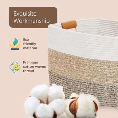 VECELO Large Rope Storage Blanket Basket, 22"x 17"x12" Storage Basket with Handles, Woven Cotton Rope Basket for Storage for Toys, Clothes, Laundry, Pillow, Comforter, Cushions, Gradient Yellow - Image 4
