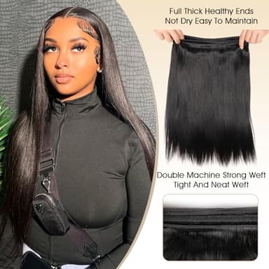 Human Hair Bundles with Closure Straight(22 24 26+20,Free Part) Closure with 3 Bundles Brazilian Virgin Hair 16A Extensions with Pre Plucked with Baby Hair 4X4 HD Lace Closure Natural Black Color - Image 4