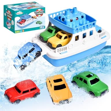 Toy Boat Bath Toys for Toddlers with 4 Mini Car Toys, Kids Water Toys Ferry Boat for Bathtub Bathroom Pool Beach Toys, Birthday Gifts - Image 1