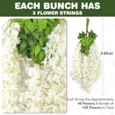 Alotiki Wisteria Hanging Flowers,Fake Hanging Flowers,Wisteria artificiales Garland for Home Wedding Arch Floral Party Garden Ceremony Outdoor Decor,3.6 feet Long(150,White) - Image 2