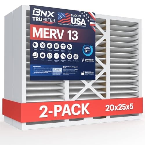 BNX TruFilter 20x25x5 (19.88’’ x 24.75’’ x 4.38‘’ Honeywell Compatible 4”) MERV 13 Air Filter (2-Pack) - MADE IN USA - HVAC AC Furnace Filters Health, Allergies, Mold, Bacteria, Smoke, MPR 1900 FPR 10 - Image 1