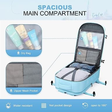 Maelstrom Travel Backpack for Women Men,25L Laptop Backpack Fits 17-Inch Laptop,Waterproof Carry On Backpack for Airplanes with Detachable Crossbody Bag&Shoe Compartment,Light Blue, Medium - Image 4