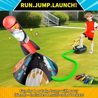 Otoseth Toys Rocket Launcher for Kids - Launch up to 100 Ft, 8 Multi-Color Foam Rockets & Adjustable Launch Stand, Kids Outdoor Toys, Birthday Toys for Kids Boys Girls Age 3+ Years Old - Image 2