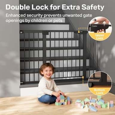 Cumbor 29.7"–51.5" Extra Wide Baby Gate for Stairs, Pressure-Mounted Dog Gates for Doorways & Hallways, Auto-Close Walk-Through, No-Trip Design, Child Proof Safety, Dog/Pet Gate for Indoor Use, Black - Image 4