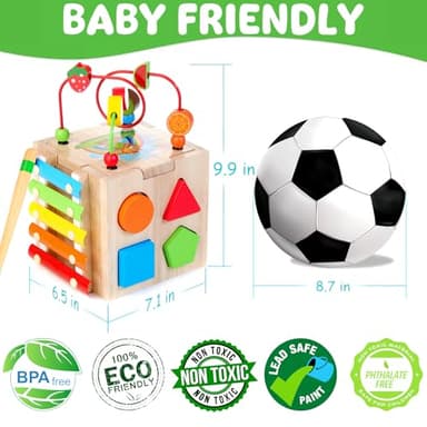 Batlofty Wooden Activity Cube, 8-in-1 Montessori Toys for 1 2 Year Old Girl Boy Toddler| Sensory Educational Learning Toys 12-18 Months | 1st Birthday Gifts, Bead Maze | Bonus Sorting & Stacking Board - Image 2