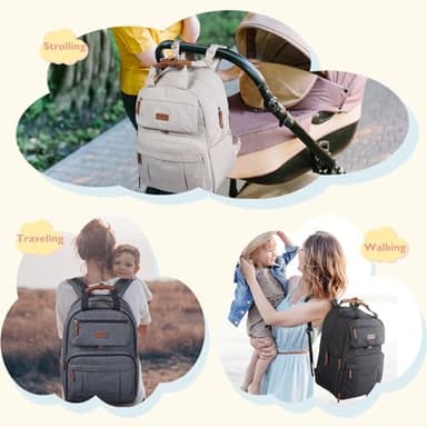 mommore Diaper Bag Backpack, Large Diaper Bag Expandable for 2 Kids/Twins, Durable Baby Bag with Changing Pad, Water Resistant Travel Diaper Backpack for Mom Dad - Image 7