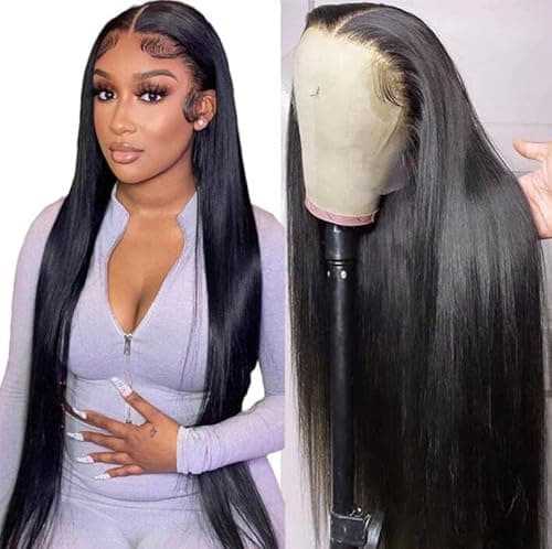 NVL Hair Straight Human Hair Wig, 13x4 Lace Front Wig for Women, Pre-Plucked with Baby Hair, Glueless, 200% Density, Natural Color, 22 Inch - Image 1