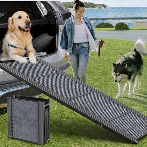HerCcreta wigge Dog Ramp for Car 63" Long & 17" Wide Portable Dog Ramps for Large Dogs with Non-Slip Rug Surface Dog Car Ramp for SUV Car & Truck, Folding Dog Ramp Up to 250LBS - Image 1