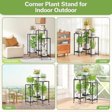 iDavosic.ly 6 Tier Plant Stand Indoor with Wheels, Metal Tiered Corner Flower Holder Shelf Outdoor for Large Pots, Tall Rolling Rack for Patio Porch Garden Balcony Living Room, Modern Black - Image 6