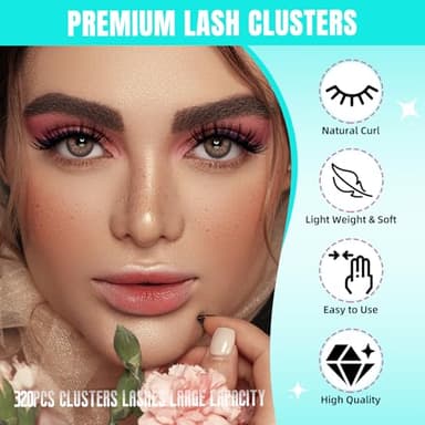 Lash Clusters Wispy 320PCS Eyelash Extension 50D Cluster Lashes Individual Lashes DIY Lash Extension Natural Look Cluster Eyelash Extensions Soft False Eyelashes at Home for Beginners(D-Mix9-16mm) - Image 2