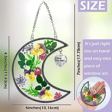 KY&BOSAM Moon Suncatchers Aunt Gifts for Mom Family Friends Stained Glass for Windows Wind Chimes Real Flower Colorful and Metal I Love You Aunt Heart Chain Outdoor for Garden Indoor Home Trees Decor - Image 2