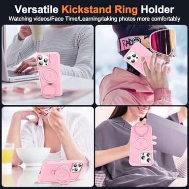 SKYLMW Compatible with iPhone 16 Pro Max Case with Invisible Magnetic O-Ring Stand Military-Grade Translucent Case for iPhone 16 ProMax 6.9" [Compatible with Mag-Safe][Great Grip Feeling], Pink - Image 5