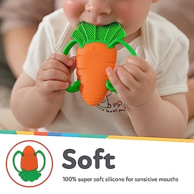 Nuby Veggie Teether for Teething Relief - Soft Baby Teething Toy for 3+ Months - Carrot - Image 4