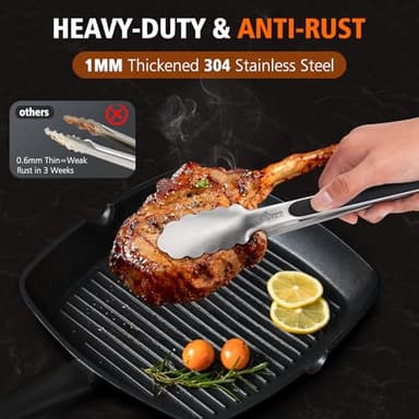 Hotec Stainless Steel Kitchen Tongs Set of 2 - 9" and 12", Locking Metal Food Tongs Non-Slip Grip - Image 4