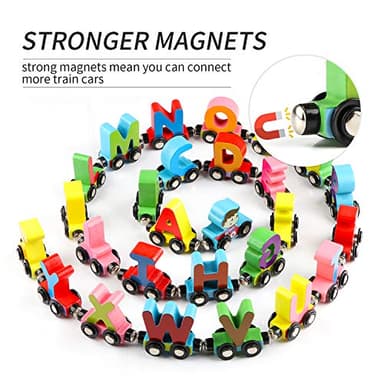 Wondertoys Wooden Alphabet Train Toy 27 PCS Magnetic Alphabet ABC Letter Train Set Includes 42 PCS Flash Cards, 1 Engine and 1 Storage Box for Toddlers Kids Boys and Girls - Image 9