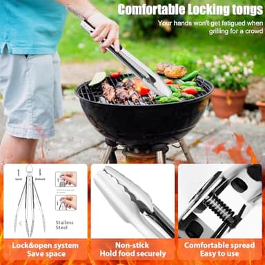 RINPIR 31pcs BBQ Grill Accessories Set for Men Dad, Heavy Duty Grilling Tools Gifts for Fathers Day, Stainless Steel BBQ Utensils Kit with Mats, Grill Brush in Carrying Bag Brown - Image 3
