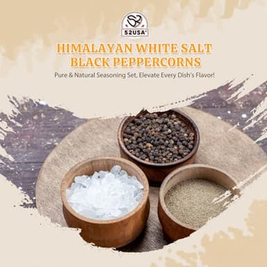 52USA Himalayan White Salt (Coarse Grain) 39 oz + Whole Black Peppercorns 18 oz, Salt and Pepper Grinder, Black Peppercorn Refil, Sea Salt for Grinder Refill - Image 4